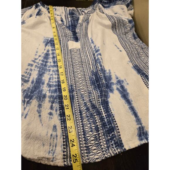 Dylan Embroidery Tie Dye White Blue Indigo Boho Tunic V-Neck Cotton Top Small - Picture 7 of 8